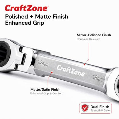 7-in-1 Ratcheting Open Flex-Head Wrench Set, Metric 8-14mm, 72-Tooth Gear, CR-V Steel, Durable Tool Box, Gift for Handyman