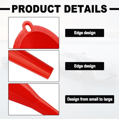 2 Pieces Automotive Plastic Oil Funnels with Long Neck Multi-Function No Spill Design for Gas Coolant Transmission Fluid Engine Oils Fuel Lubricants and Diesel (Red) - color: red