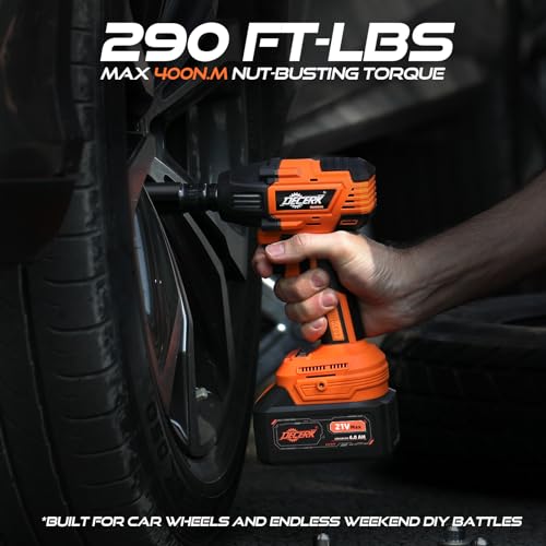 DECERK 400Nm Compact Impact Wrench - Precision Torque for DIY, Bicycle Repair & Furniture Assembly [4000mAh Dual Batteries] [1/2 Inch Driver] [21V MAX] Brushless, Cordless, Electric, Power, Gun - size: 400 N.m with Two Batteries