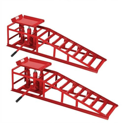 Jojoka Hydraulic Car Ramps, Heavy Duty Steel, 11000 LBS, Adjustable Low Profile Lift, 9.4-13.34 in Height, Garage Service Ramps for Oil Changes, Trucks & Cars, 2PCS - color: Red
