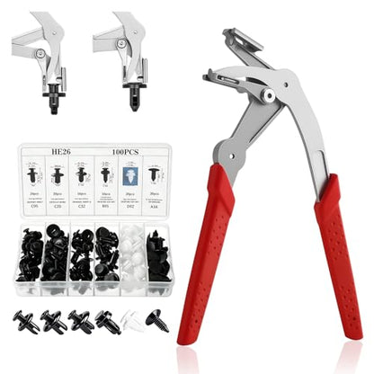 Car Clip Pliers, Auto Fastener Clip Removal Pliers, Panel Clip Removal Tool with100Pcs Car Push Retainer Clips for Removing Automotive Plastic Clips,Trim Bumpers,Door Panels,Rivets & Interior Panels