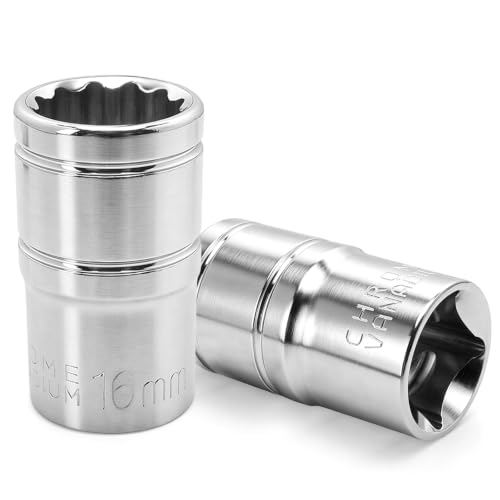 2 Pcs 1/2" Drive 16mm Shallow Impact Socket | Anti-Rounding 12 Point Design, Square Chamfered Opening, Easy Removal of Axle Nut - color: Shallow, size: 16mm