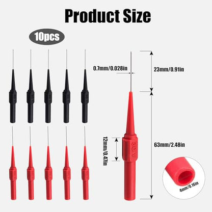 10 PCS Back Probe Pins Kit, 0.7mm Non-Destructive Insulation Wire Piercing Test Needle with 4mm Banana Socket for Car Electrical and Multimeter Testing