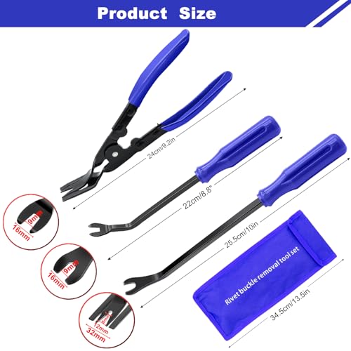 AXELECT 3 Pcs Auto Clip Pliers Fastener Remover Tool Car Clip Removal Tool Trim Rivet Removal Pry Tool Repair Kit with Storage Bag for Automotive Door Panel Upholstery Dashboard