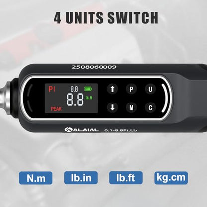 1/4 Drive Digital Torque Wrench, 0.1-8.8 Ft.Lb/0.2-12 Nm Drive Dual Direction Rachet Torque Wrench with Vibration, Buzzer and LED Alert, Electronic Torque Wrench for Bike Motorcycle Car Repair - size: 0.1-8.8 Ft.Lb/0.2-12 Nm-1/4"