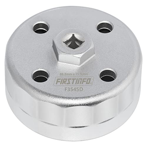 FIRSTINFO 3/8" Drive 88.8mm 15-Flute Oil Filter Wrench for Hyundai/Kia | Cup-style fit • Cartridge cap service • Removal/install use • work with a 3/8” drive ratchet, 27mm socket • Taiwan Made - size: 88.8mm for Hyundai and Kia
