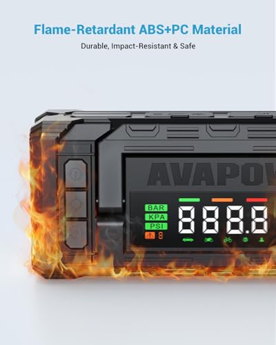 AVAPOW 10000A Jump Starter with Air Compressor, 12V Portable Jump Box | Starts All Gas & All Diesel, Built-in 150PSI Air Compressor, 30W PD Fast Charging, 4" HD Display, EVA Case - color: 10000A