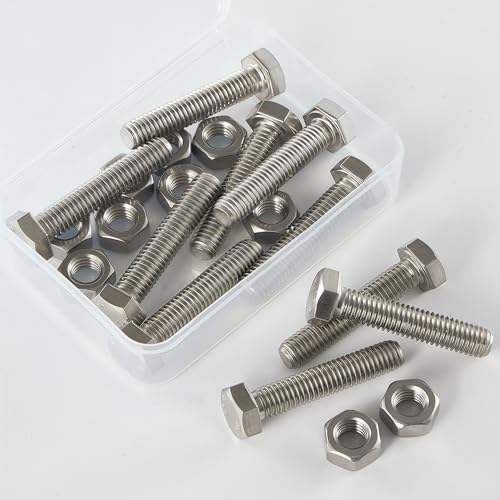 M8-1.25x40mm Hex Bolt and Nut Kit 10set, 304 Stainless Steel (A2-70), Full Thread, Bright Finish, Machine Threaded for Automotive, Machinery, DIY - size: M8x40mm(10 Sets）