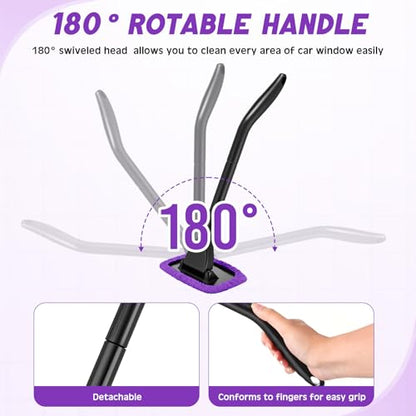 FoldTier 8 Pcs Car Windshield Cleaner Tool Kit with Removable Handle, Microfiber Towel Pads, Brush, Empty Spray Bottle for Auto Glass Wiper Suvs Rvs & Home Windows(Purple) - color: Purple