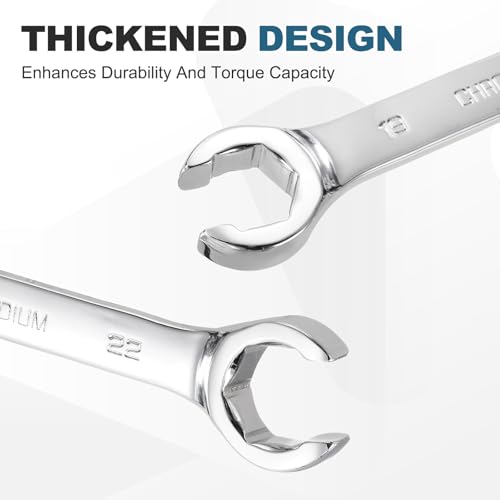 HARFINGTON 2 Pcs Flare Nut Wrench 19mm x 22mm Metric Double Open End Thick Spanner Mirror Polish Finish 45# Steel Brake Line Wrench For Fuel Tube Hose Transmission Line, Silver - size: 19mm x 22mm