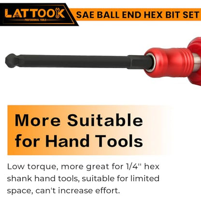 Ball End Hex Head Allen Wrench Drill Bit Set, LATTOOK 10PCS SAE 5/16” to 5/64” Ball End Hex Bit Set Allen Hex Key, Magnetic S2 Steel, 4'' Long - style: 10PCS Ball Hex Bits