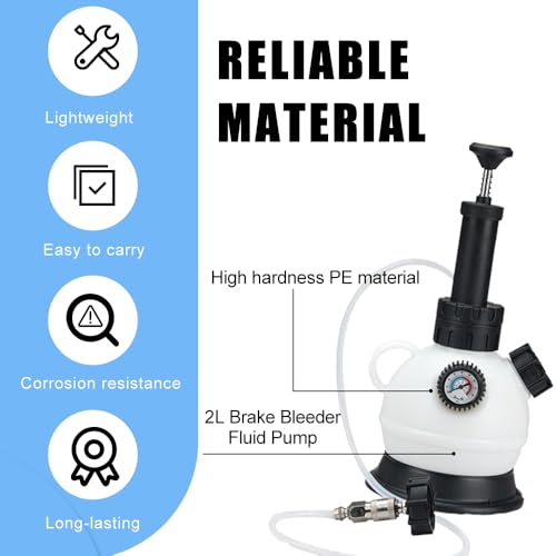 2L Manual Brake Bleeder Fluid Pump, Professional Brake Bleeder Kit with 1L Brake Fluid Bleed Bottle, Brake Fluid Bleeder Kit,Brake Bleeding Vacuum Pump Kit for Most European Car Models