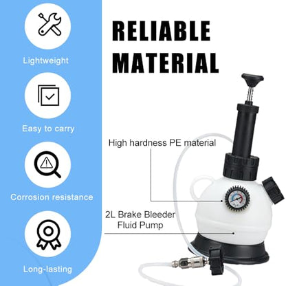 2L Manual Brake Bleeder Fluid Pump, Professional Brake Bleeder Kit with 1L Brake Fluid Bleed Bottle, Brake Fluid Bleeder Kit,Brake Bleeding Vacuum Pump Kit for Most European Car Models