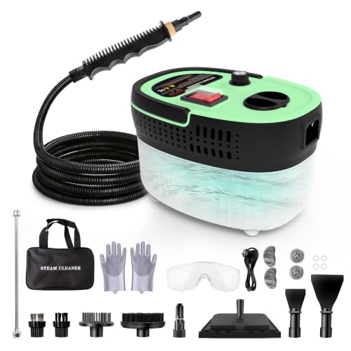 Steam Cleaner with 15-in-1 Kit, 2500W Steamer for Home & Car Detailing | 14.8ft Extended Reach, 15s Fast Heat-Up, 6-Level Adjustable, ANSI Z87.1 Safety Goggles, 45 Mins Steam, Green - color: Green
