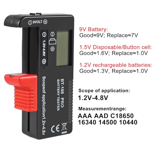 UMLIFE 2 Pack Battery Tester, Digital LCD Universal Battery Checker for AA AAA C D 9V 3.7V 1.5V Button Cell Household Batteries