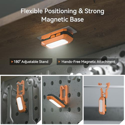 Rechargeable LED Work Light Cordless, 3000K-6500K CCT 500 Lumen, 40Hour Max, Adjustable 180° Stand IP54 Waterproof Compact Portable Job Site Lighting for Auto Repair DIY Outdoor Camping, Gift for Man - style: Ultra Compact