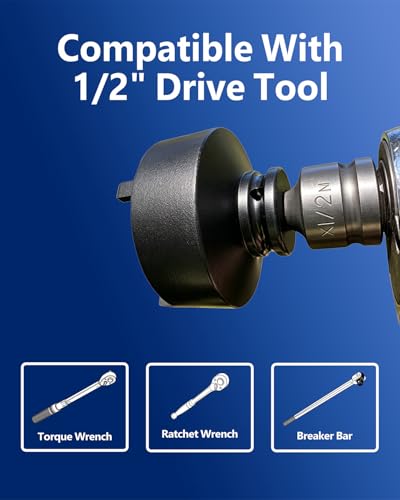 13pc Spindle Nuts Socket Kit Ball Joints Axle Locknut Remove Install Locking Hub Socket for KM Groove Nuts Compatible with GM Ford GMC and Dodge, 4 Teeth Exterior with 1/2'' Drive KM Socket - size: External Teeth