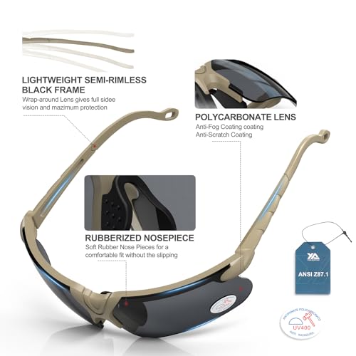 xaegistac Shooting Glasses with Case-Safety Glasses Anti Fog | Z87.1 Certificated Impact Resistance Safety Glasses for Hunting Shooting Sports - color: Black Lens-khaki Frame