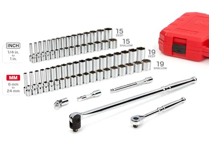 TEKTON 3/8 Inch Drive 12-Point Socket and Ratchet Set, 73-Piece | SKT15312 - size: 73-Piece (1/4-1 in., 6-24 mm)