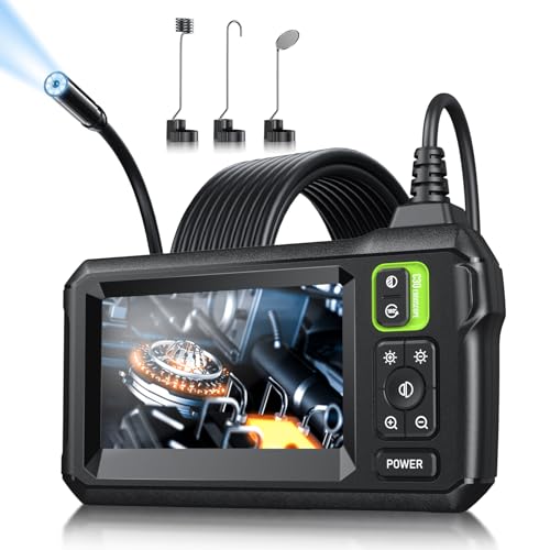 Endoscope Camera with Light, Inspection Borescope Camera with 4.3" IPS Screen, 1920P HD with 8 LED Lights, 16.5FT Semi-Rigid Cord Bore Scope, IP67 Waterproof Endoscope for Sewer, Tools(Green) - style: 16.5FT Single Lens-Green