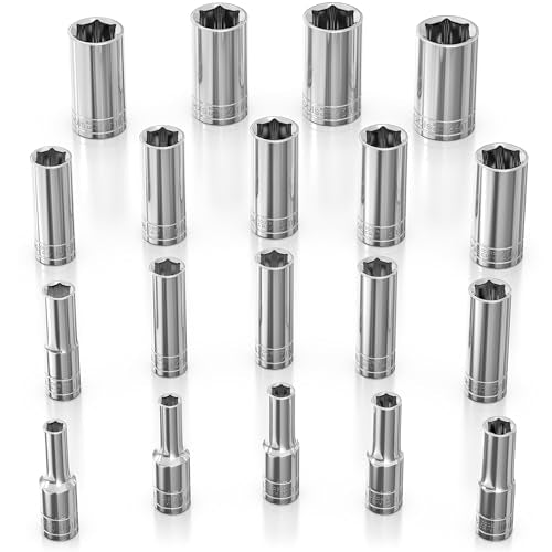 Olsa Tools Metric Deep Socket Set (19pc) - 3/8-Inch Drive - Chrome 6-Point Deep Well Socket Set - Metric Sizes From 6 mm to 24 mm - Mechanics Socket Sets - Professional Grade - Part: 1809 - color: Metric Deep, size: 19pc, 3/8-Inch Drive