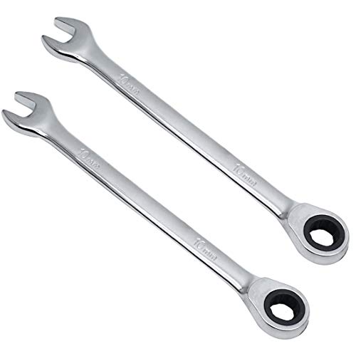 2 Pcs 10mm Ratchet Wrench Metric Ratcheting Wrench Set with 5° Movement and Hardened & 72 Teeth for Projects Metric Tight Spaces - size: 10 mm