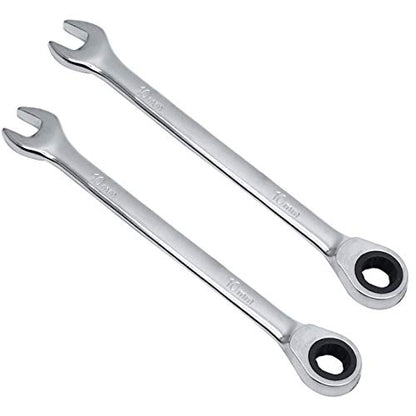 2 Pcs 10mm Ratchet Wrench Metric Ratcheting Wrench Set with 5° Movement and Hardened & 72 Teeth for Projects Metric Tight Spaces - size: 10 mm