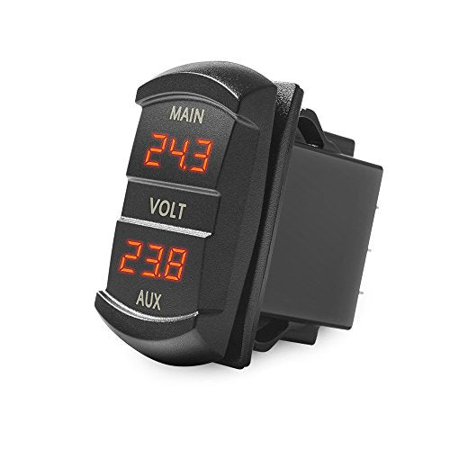 MICTUNING LED Digital Panel Double Voltmeter, Rocker Switch Style Voltage Monitor for Car Pickup Truck Dual Battery Pack (Red) - color: Red