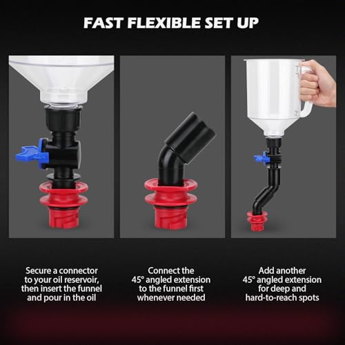 18-Piece Engine Oil Funnel Kit, 1.59QT/1.5L Automotive Oil Funnel Set with 12 Adapters, Elbow Fitting, Arrow Screen and Magnetic Storage Hooks Tray, Compatible with GM, Ford, BMW, Audi, Land Rover Etc - size: 18 PCS - Elite Oil Kit with Magnetic Tray