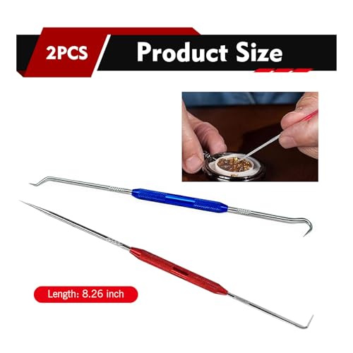 2 PCS Hook and Pick Set Puller Remover, Double-ended Carbon Steel O-ring Seal Tool, Non-slip Handle Precision Automotive Pick Tool Set, Universal for Most Cars, Trucks, SUVs (Red & Blue) - color: Red & Blue