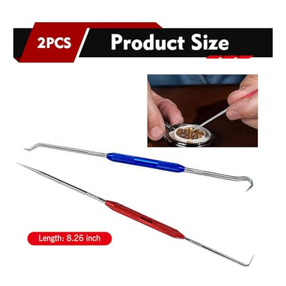 2 PCS Hook and Pick Set Puller Remover, Double-ended Carbon Steel O-ring Seal Tool, Non-slip Handle Precision Automotive Pick Tool Set, Universal for Most Cars, Trucks, SUVs (Red & Blue) - color: Red & Blue
