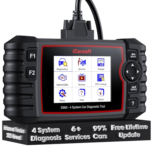 iCarsoft E660 2026 Version 4 Systems OBD2 Scanner, ABS SRS Engine Transmission Car Code Reader with 6 Reset Service Clear Fault Codes Battery Test Diagnostic Scan Tools Lifetime Free Upgrade
