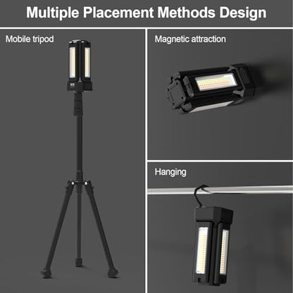 13200mAh Rechargeable Solar Work Light with Folding Stand and Carrying Bag, AODOO 8000 Lumen Stepless Dimmable , White/Warm/Nature White/RED(SOS) with Detachable Tripod (Black) - color: Black