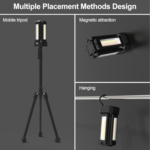 13200mAh Rechargeable Solar Work Light with Folding Stand and Carrying Bag, AODOO 8000 Lumen Stepless Dimmable , White/Warm/Nature White/RED(SOS) with Detachable Tripod (Black(Remote)) - color: Black(Remote)