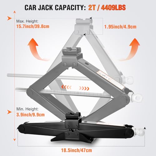 Nilight Scissor Jack for Car 2 Ton (4409 lbs), Heavy Duty Steel Scissor Lift Jack Car Kit with Crank Handle for Sedan SUV MPV Tire Changing, 3.9''-15.7'' Lifting Range Portable Small Jack, Black - size: 2T with Crank Handle, Black
