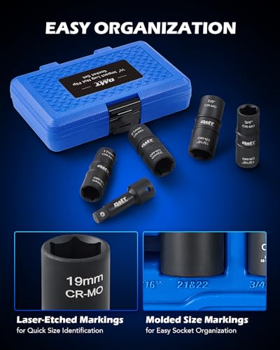 Orion Motor Tech Lug Nut Socket Set, 5pc 1/2" Drive Impact Flip Socket Set with Metric 17 19 21 22 mm & SAE 3/4 13/16 7/8 15/16 in. Sockets, Double Ended Thin Wall Nut Sockets with 3" Extension Bar - size: Flip, 17 19 21 22 mm & 3/4 13/16 7/8 15/16 in., s