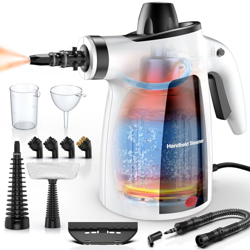 Steam Cleaner, Pressurized Handheld Multi-Surface Natural Steam Cleaner with 12pcs Accessory & Safety Lock, Portable Steamer for Cleaning Home, Kitchen, Bathroom, Car, Upholstery, Grout, Window - color: White