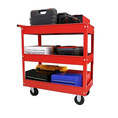Torin APTC302B Steel Tool Service Push Cart with 3 Shelves and 200 lb Capacity, Red - color: Red, style: 3 Shelves