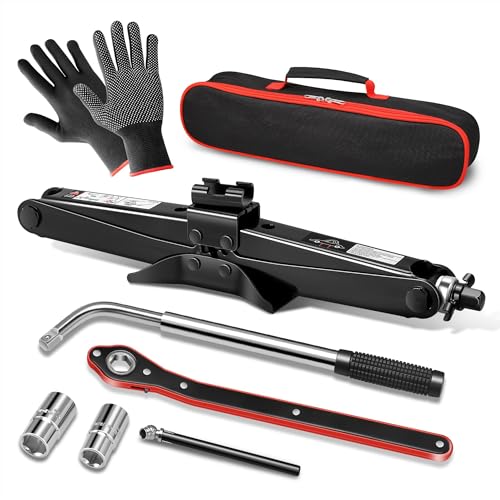 DNA Motoring 2 Ton Jack Kit Scissor Jack for Car, Tire Jack Tool Kit Universal Emergency Kit with Lug Wrench, Tire Changing Kit Portable Ideal for SUV and Auto,TOOLS-00777 - color: Black, style: 2 Ton Kit