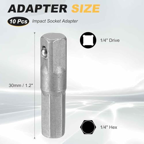 HARFINGTON 10pcs Impact Socket Adapter 1/4" Square Drive 1/4" Hex Shank 1.2" Long Extension Bit for Axle Nut Driver Drill Socket Sets - size: 1/4" x 1.2"