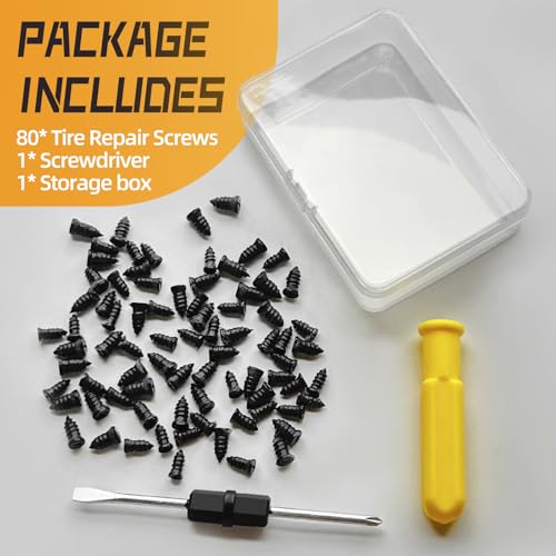 80pcs Tire Plugs Kit, Tire Repair Rubber Nails, Self-Service Vacuum Tyre Screws (40S+40L) Fast Repair Quick Puncture Tools with a Box, Double-ended Screwdriver, for Car Motorcycle Truck Tractor ATV - size: 80PCS