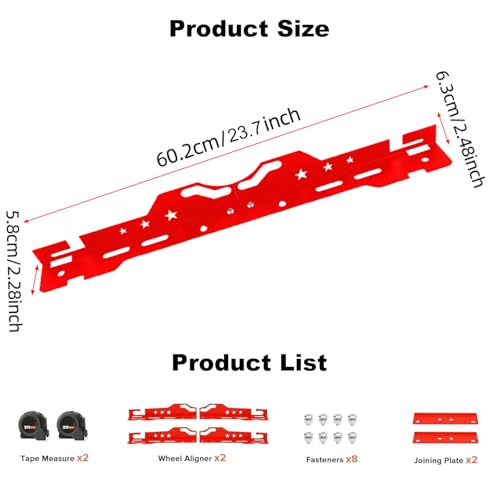 Universal Wheel Alignment Tool, Stainless Steel Toe & Camber Measuring Tool with Wrench and Tape Measure, for Cars, SUVs & Light Trucks (14mm/16mm Lug Nuts) - color: Red