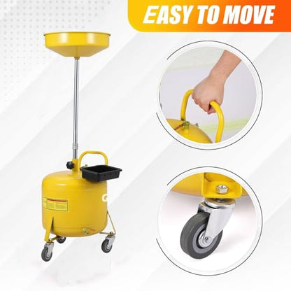 Garvee Oil Drain Container 8 Gallon, Portable Waste Oil Drain Tank, Air Operated Oil Drain Pan with Height-Adjustable Oil Drain Funnel, Oil Lift Drain for Auto Repair Shops, Garages, Yellow | Air Operated Drainer, Fluid Fuel Drainage, Adjustable Funnel He