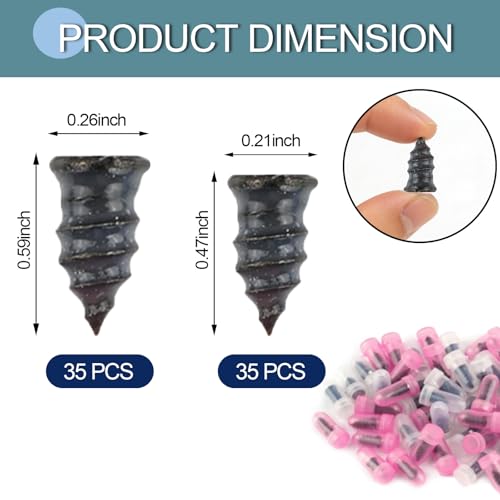 70PCS Screw in Tire Plugs, Tire Repair Screws, Tire Repair Rubber Nail Kit | Self-Service Tire Screw Plug Repair Kit for Most Car, Truck, Motorcycle, Tractor Tire Puncture Repair
