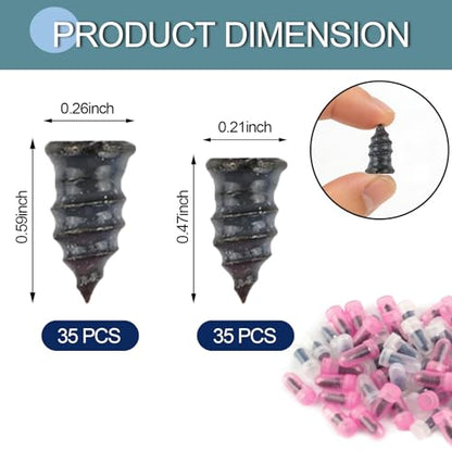 70PCS Screw in Tire Plugs, Tire Repair Screws, Tire Repair Rubber Nail Kit | Self-Service Tire Screw Plug Repair Kit for Most Car, Truck, Motorcycle, Tractor Tire Puncture Repair