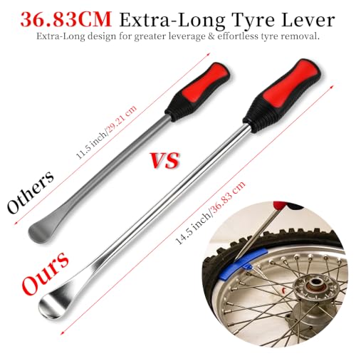 14.5"/37cm Tire Spoons Motorcycle, Dirt Bike Tire Spoon Set, Professional Tire Changing Spoons Lever Iron Tool Kit with 3 Rim Protectors & Valve Core Set