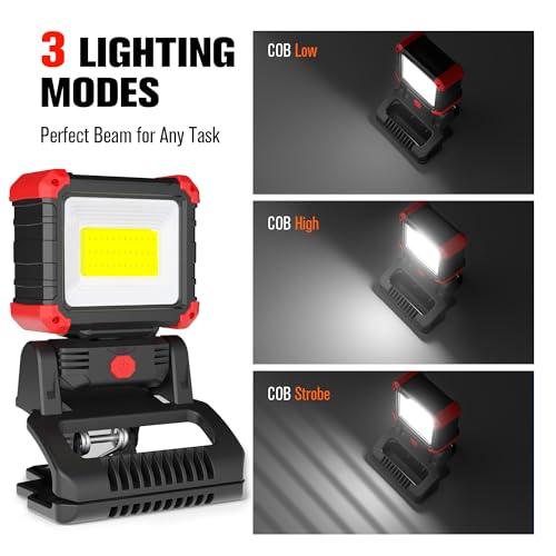 Yls 2 Pack LED Rechargeable Work Light with Clamp, 2100LM COB Magnetic Clip on Worklight with 3 Light Modes, 270°& 180° Rotatable Portable Clamp Worklight for Car Repairing, Jobsite, Grilling, Camping
