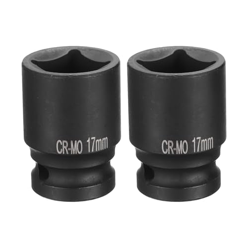 HARFINGTON 2pcs 4 Point Square Socket 1/2" Drive 17mm Metric Square Impact Socket CR-MO Blackening Standard Wheel Sockets Pneumatic Socket Tool for Auto Repair Mechanical Maintenance Home Use - size: 17mm
