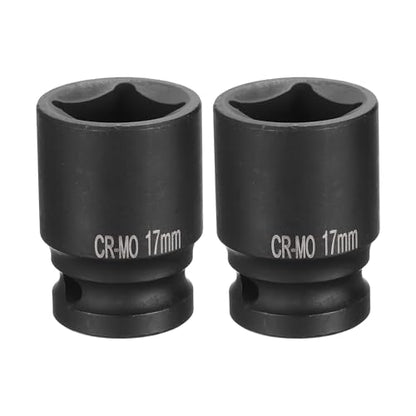 HARFINGTON 2pcs 4 Point Square Socket 1/2" Drive 17mm Metric Square Impact Socket CR-MO Blackening Standard Wheel Sockets Pneumatic Socket Tool for Auto Repair Mechanical Maintenance Home Use - size: 17mm