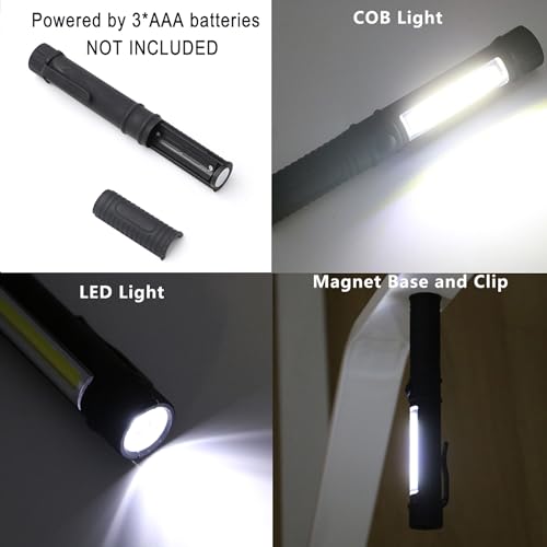 3Pcs LED Magnetic Worklight,Bulk Portable COB Inspection Lamp Trouble Light for Mechanic,BBQ,Car,Camping,Emergency (Black,Batteries NOT Included) - color: Black
